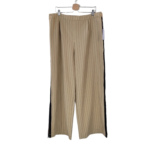 La Ligne Pants - LA LIGNE For Target Tan Side Stripe Wide Leg Trouser Pant Size 1X